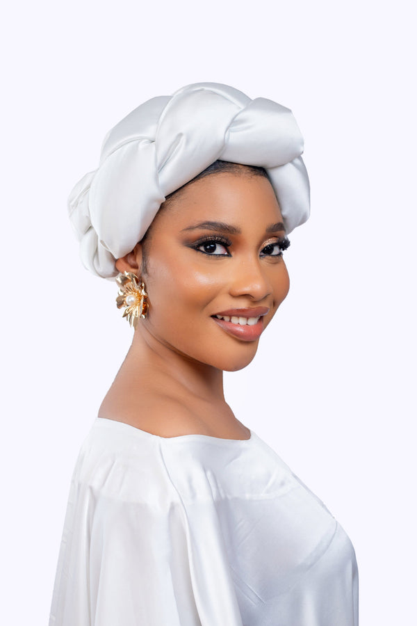 Omoge Silk Twist(White) -Women's African Cap