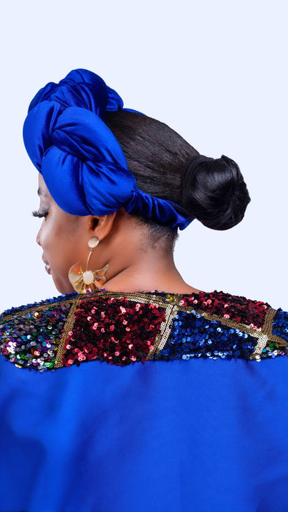 Omoge Twist Cap (blue velvet)- Women's African Cap