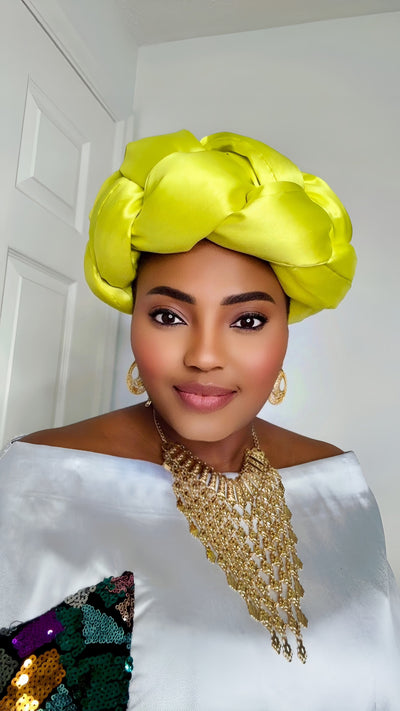 Omoge Twist Silk Cap (neon)- Women's African Cap