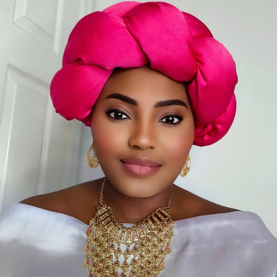 Omoge Twist Silk Cap (pink)- Women's African Cap
