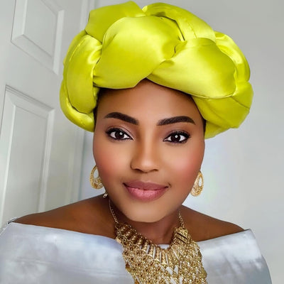 Omoge Twist Silk Cap (Yellow)- Women's African Cap