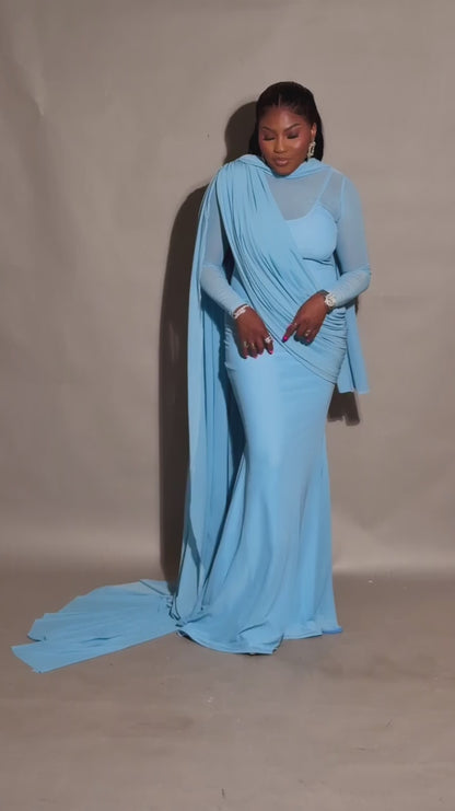 SKY BLUE MESH DRESS  (INNER INCLUDED)
