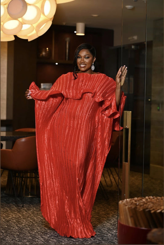 RODO MAXI PLEATED DRESS(RED) - Bibirẹ̀