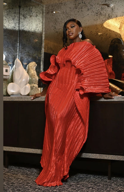 RODO MAXI PLEATED DRESS(RED) - Bibirẹ̀