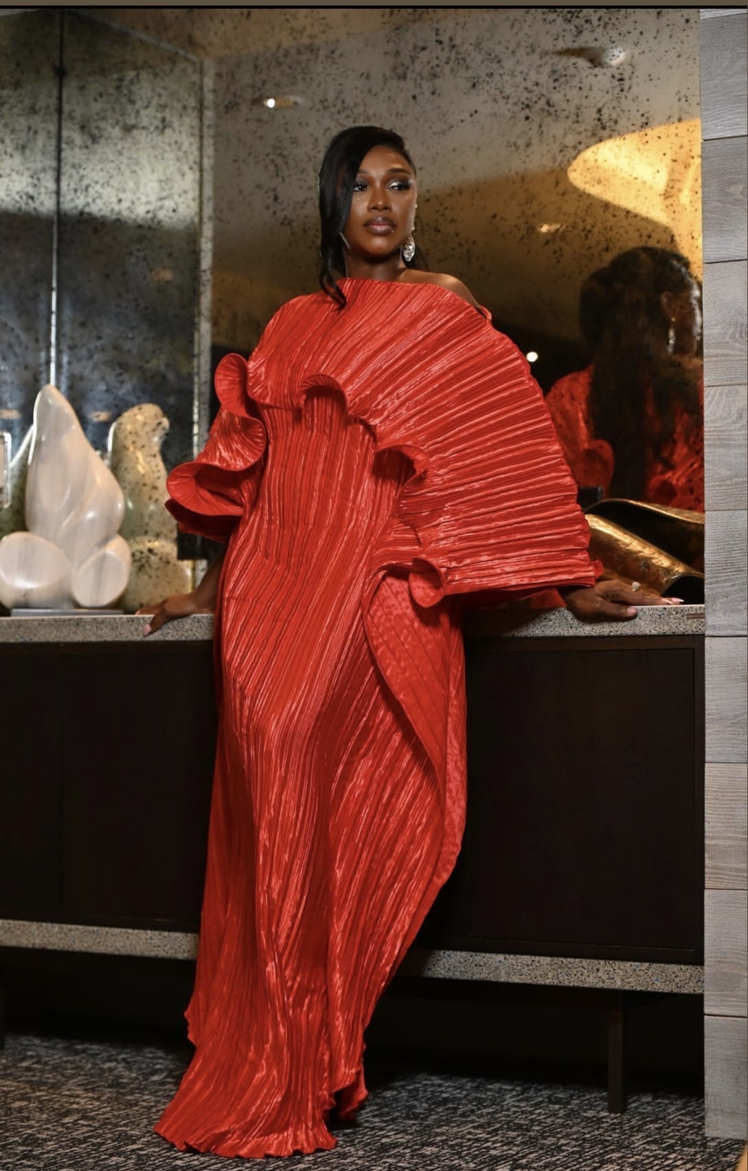 RODO MAXI PLEATED DRESS(RED) - Bibirẹ̀