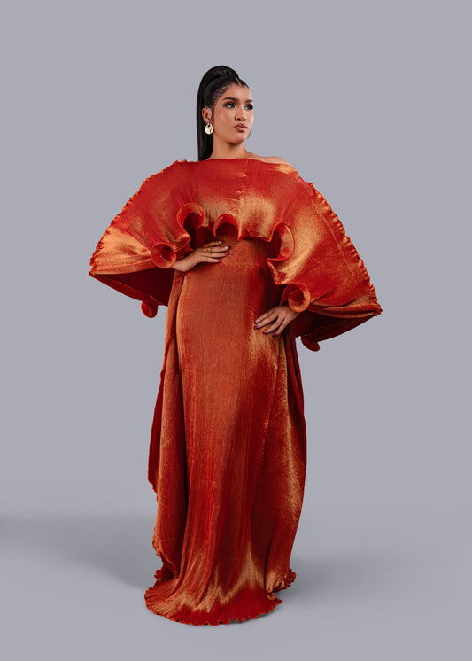 Rodo Maxi Pleated Long boubou Dress (gold)