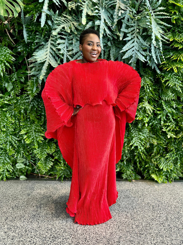 Rodo Maxi Pleated Long boubou Dress (red)