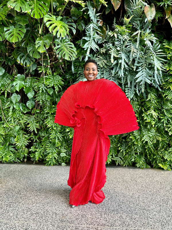Rodo Maxi Pleated Long boubou Dress (red)