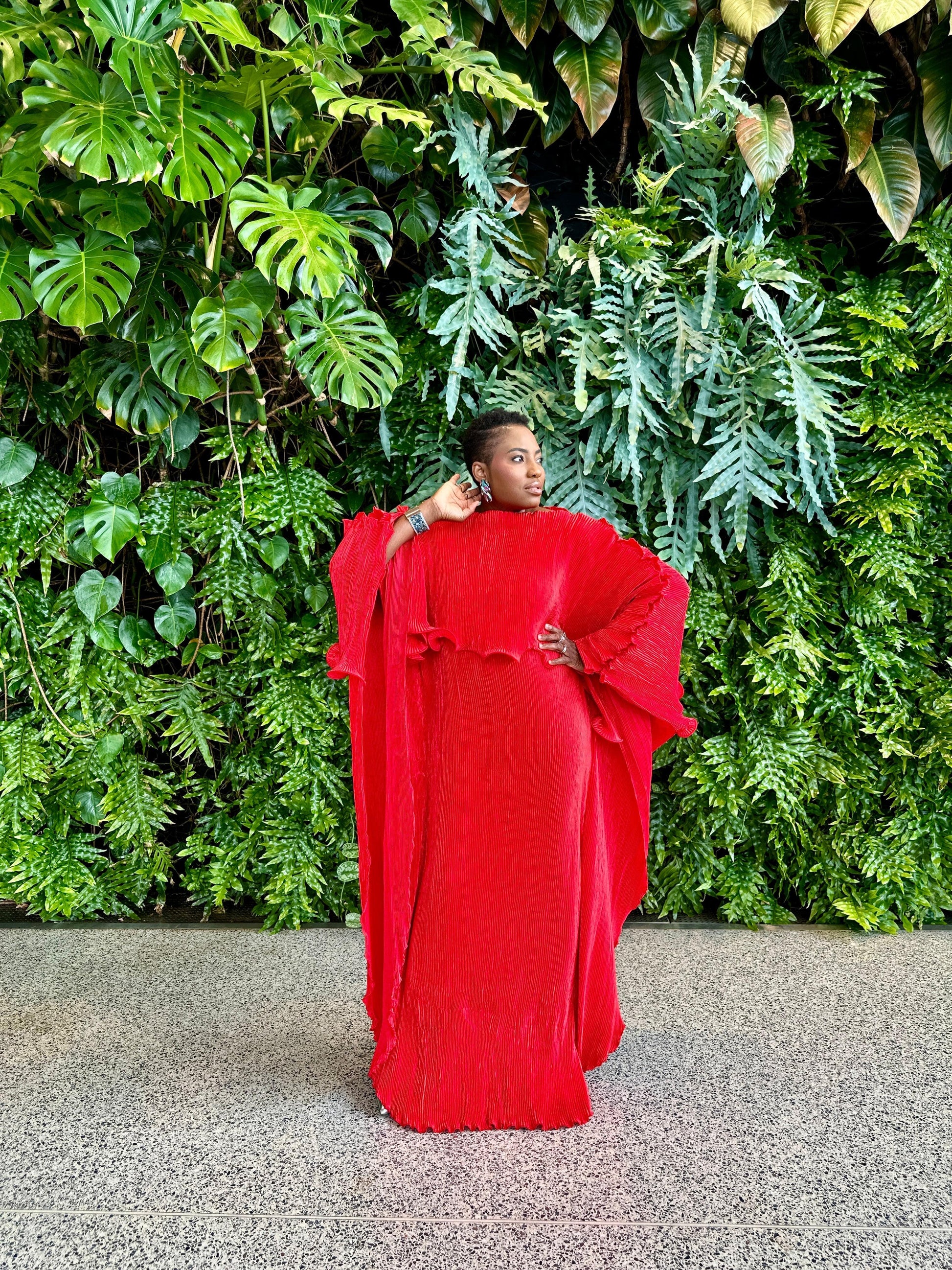 Rodo Maxi Pleated Long boubou Dress (red)