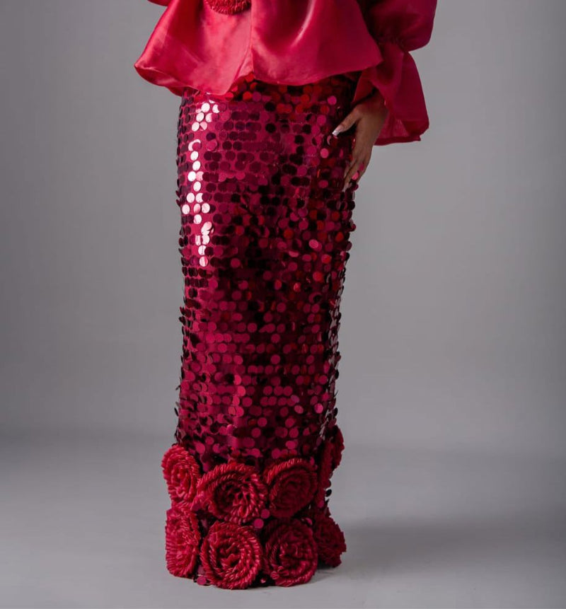 Rose long Pencil Sequin Skirt