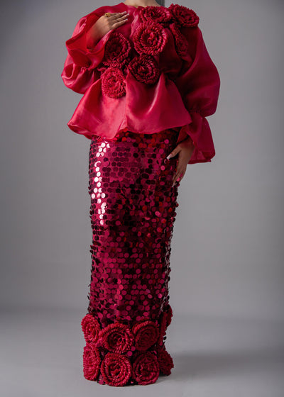 Rose long Pencil Sequin Skirt