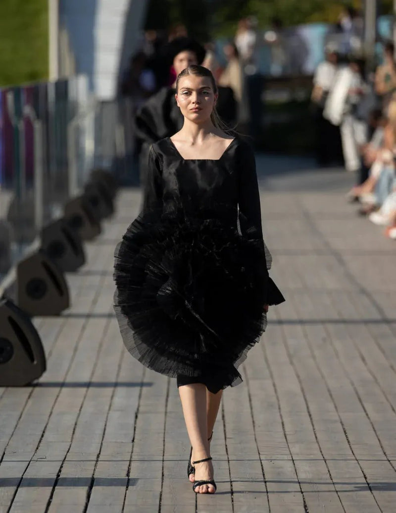 Rosette Three Quarter Pencil Dress (black)