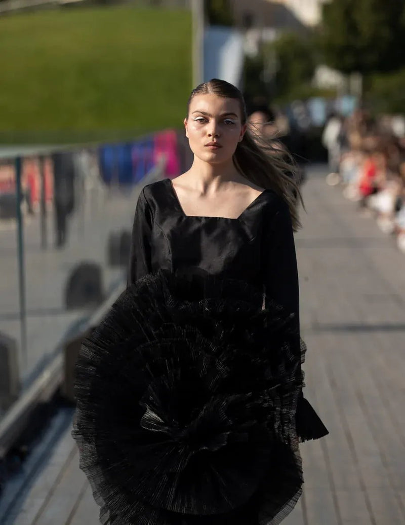 Rosette Three Quarter Pencil Dress (black)