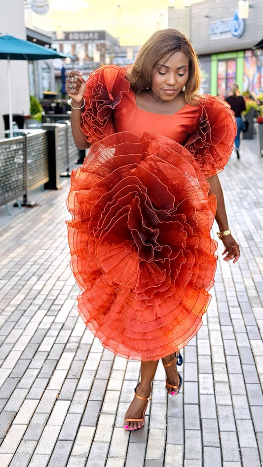 Rosette Three Quarter Pencil Dress (burnt orange)