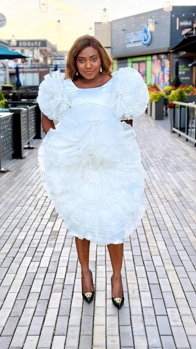 Rosette Three Quarter Pencil Dress (white)