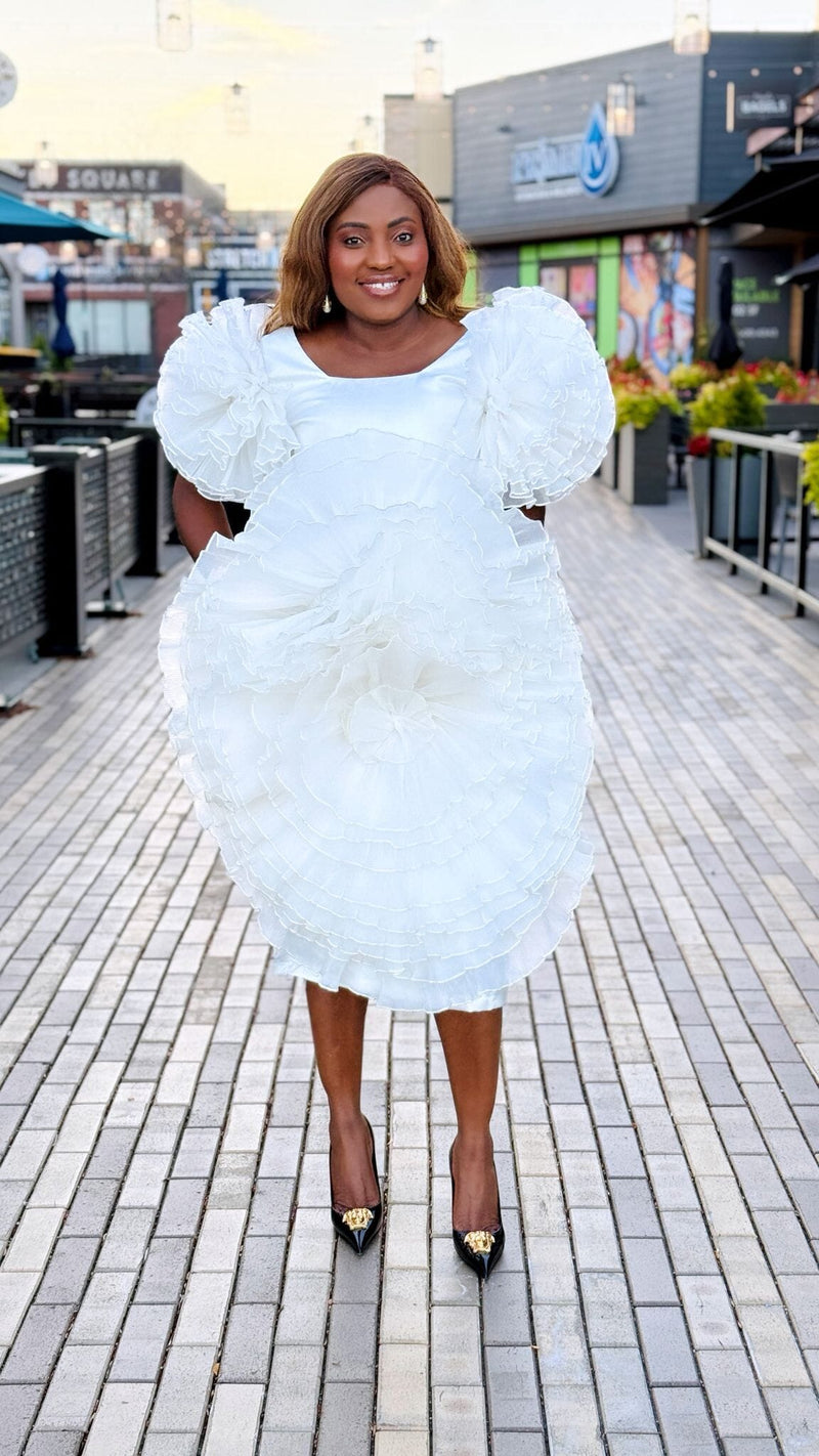 Rosette Three Quarter Pencil Dress (white)