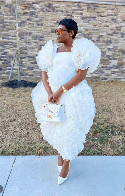 ROSETTE WHITE DRESS