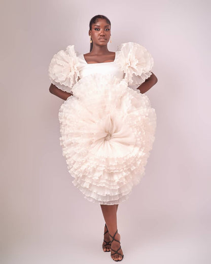 ROSETTE WHITE DRESS