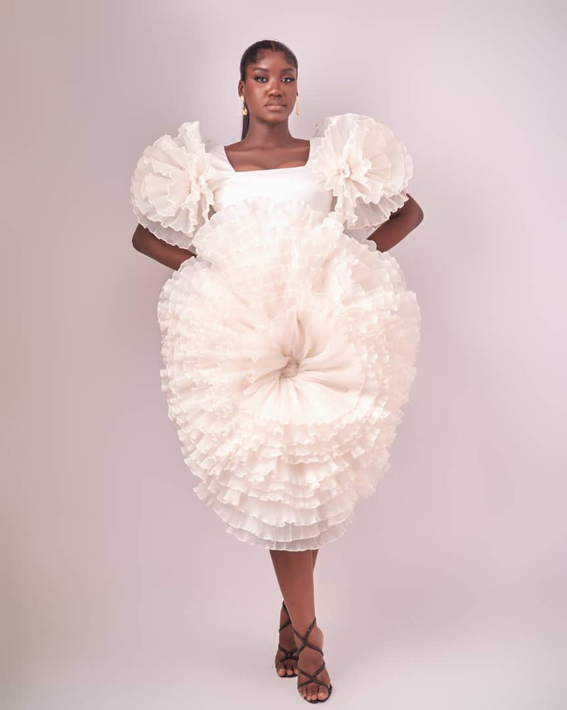 ROSETTE WHITE DRESS