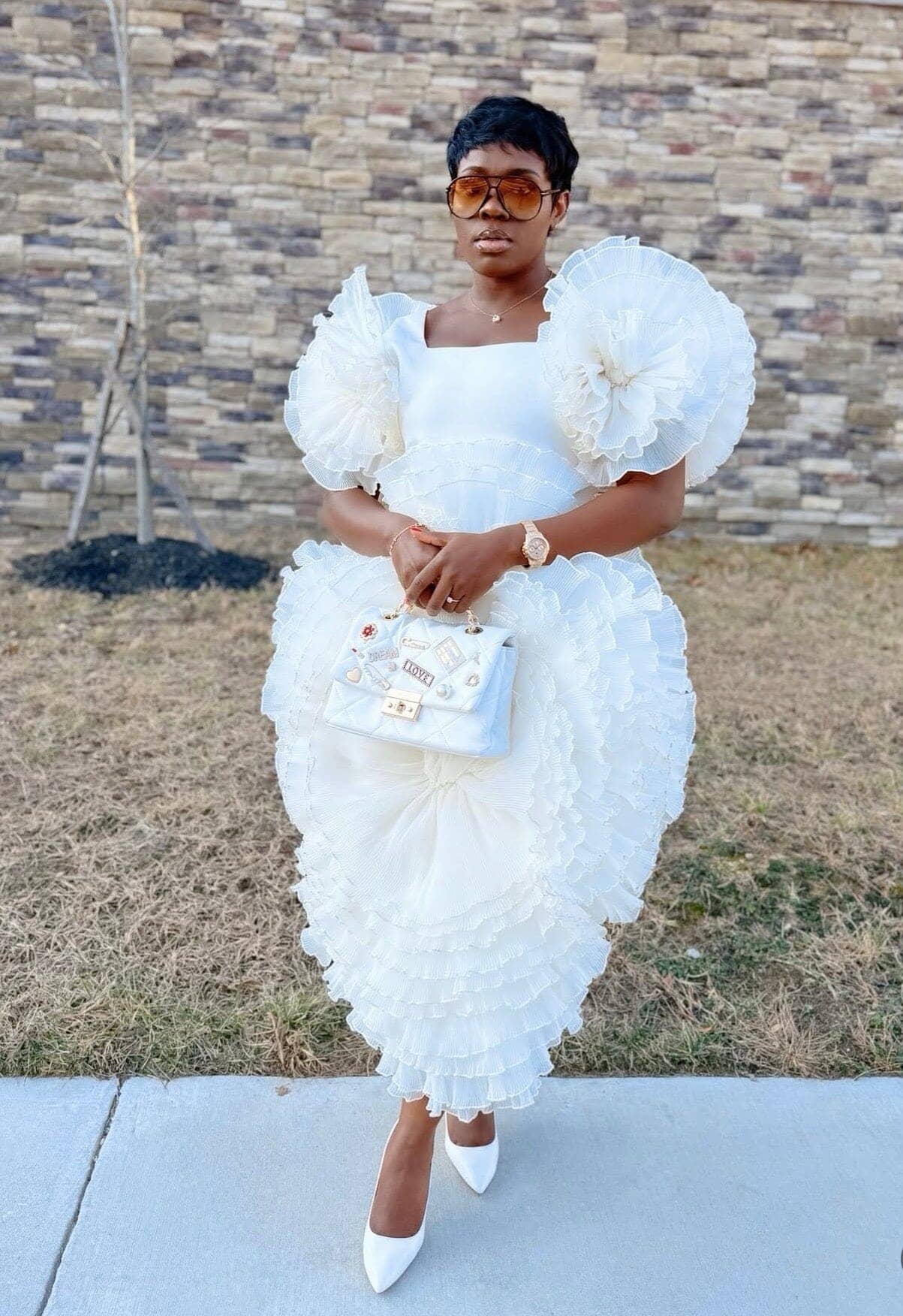 ROSETTE WHITE DRESS