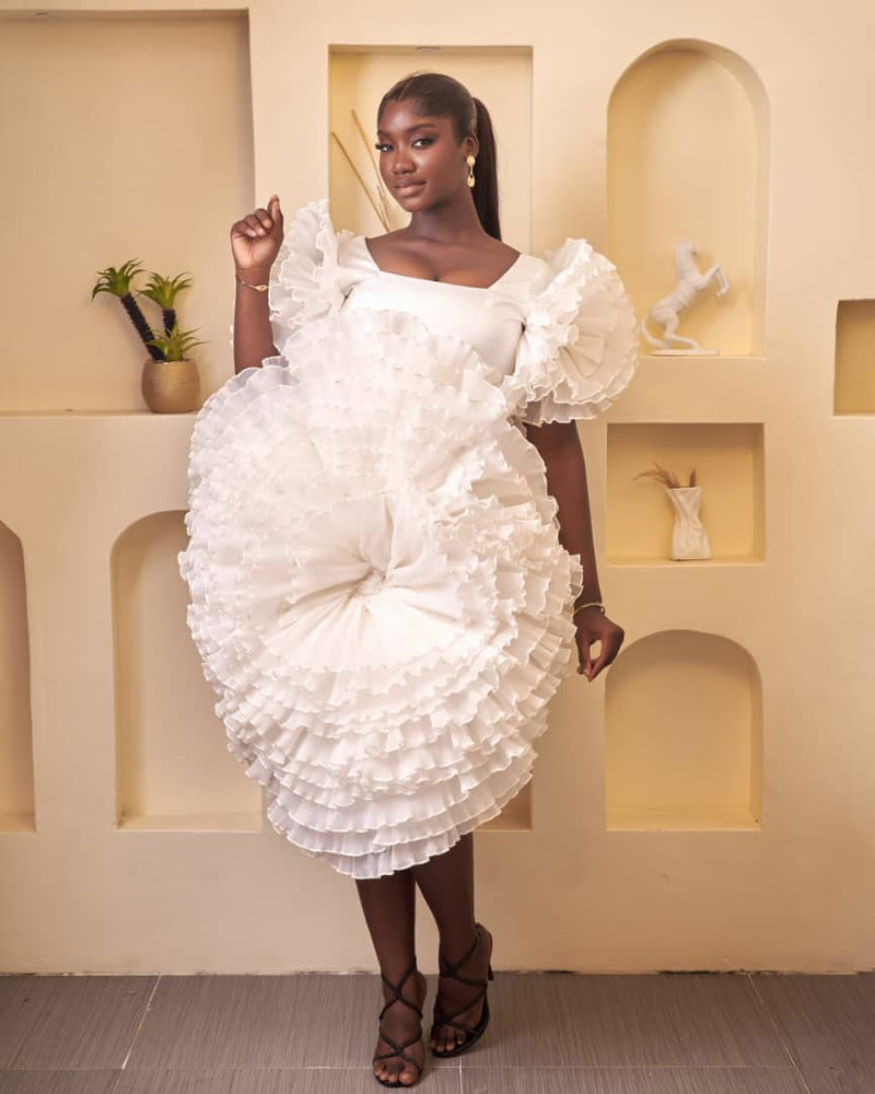 ROSETTE WHITE DRESS