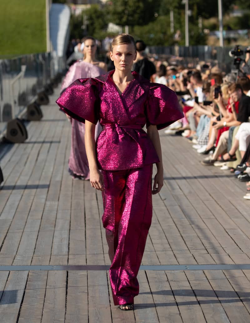 Rush pink plain damask wrap blouse with Wide leg pant