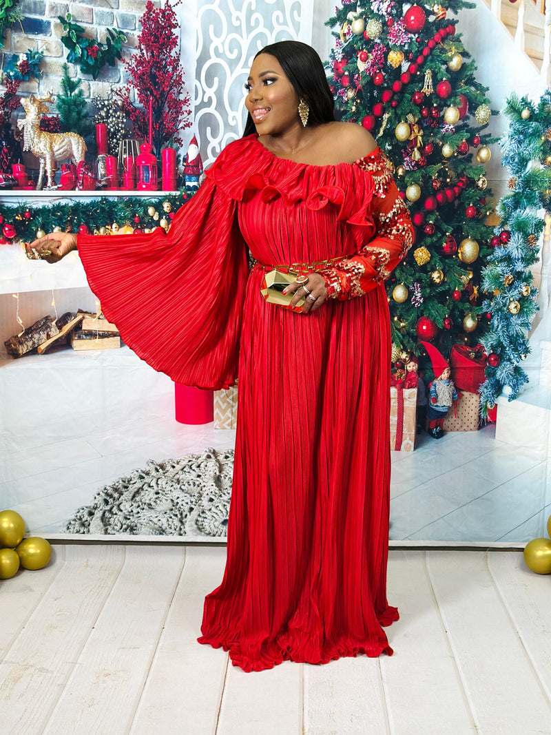 Serotonin Maxi Pleated Dress (Red)