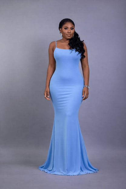 SKY BLUE MESH DRESS  (INNER INCLUDED) - Bibirẹ̀