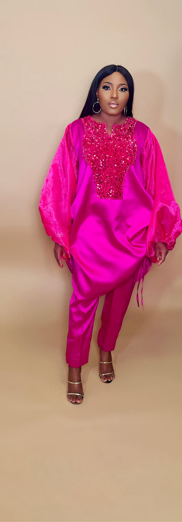 Straight pants and long Tunic Top (Hot Pink)