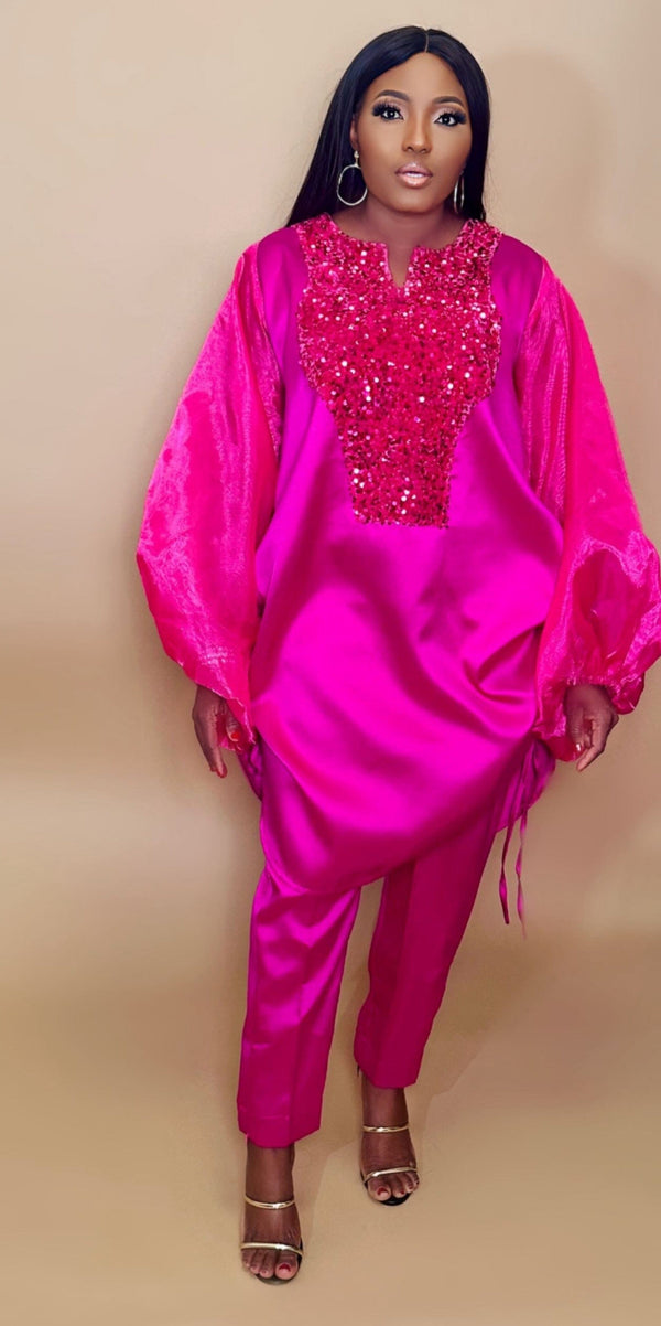 Straight pants and long Tunic Top (Hot Pink)