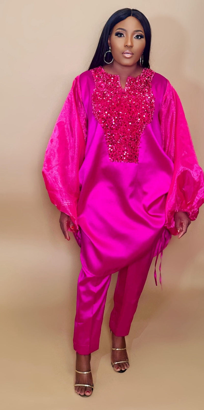 Straight pants and long Tunic Top (Hot Pink)