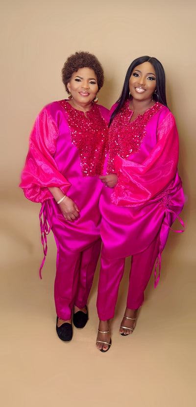 Straight pants and long Tunic Top (Hot Pink)