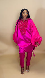 Straight pants and long Tunic Top (Hot Pink)