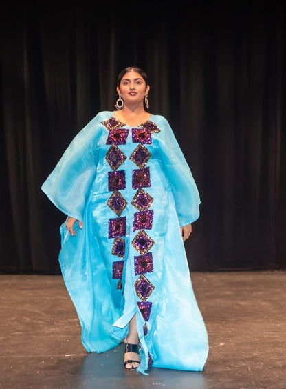 Teal Boubou Kaftan long dress. Look 5