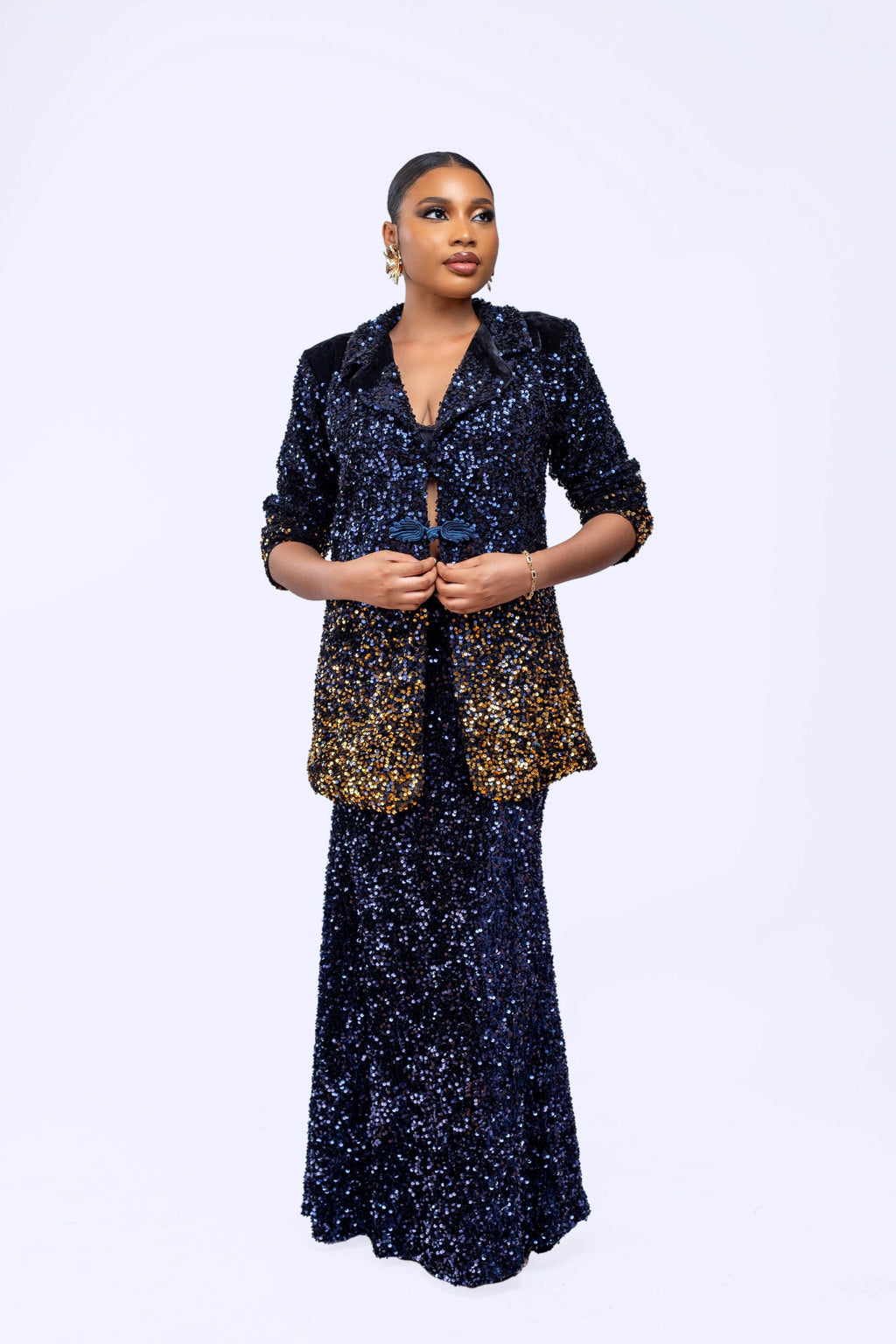 Twe Twe boyfriend sequin Jacket with long Skirt Set Bibir