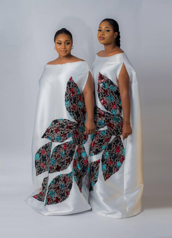 White Goddess boubou - African luxury kaftan dress with sequin