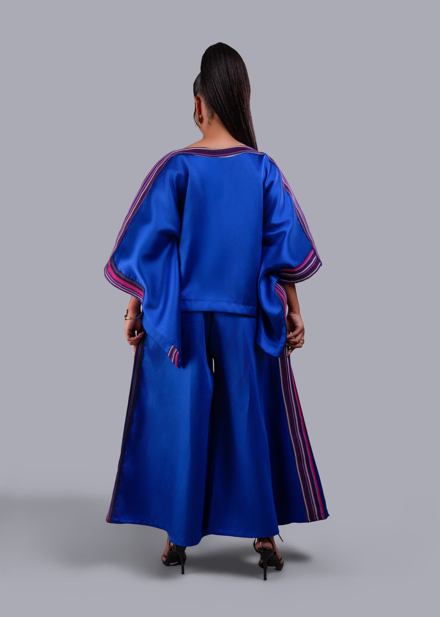 Yayo Box top with Culottes Silk and Asooke pant set (Electric Blue)