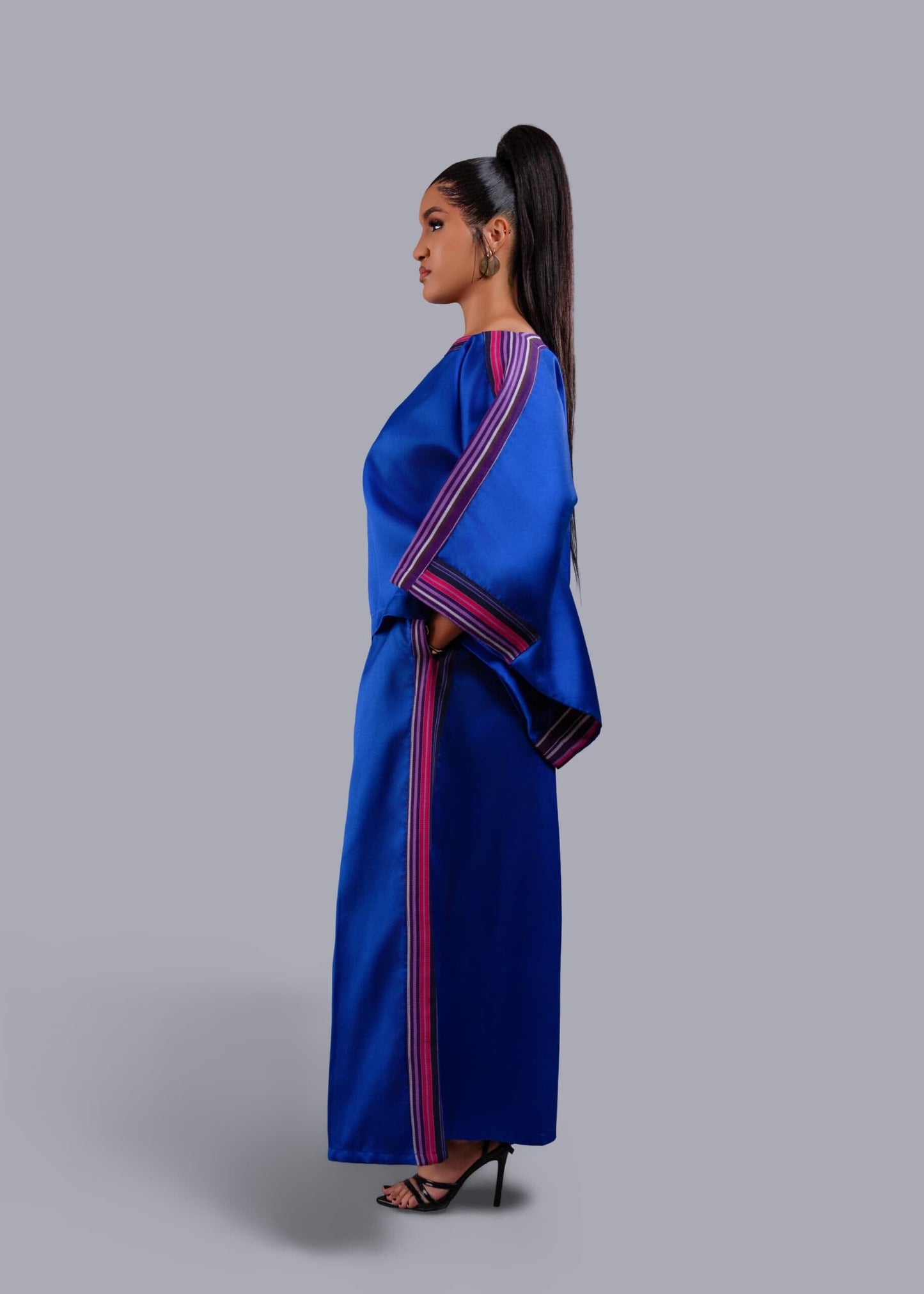 Yayo Box top with Culottes Silk and Asooke pant set (Electric Blue)