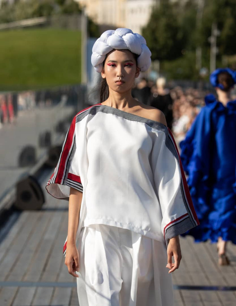 Yayo Box top with Culottes Silk and Asooke pant set (White)