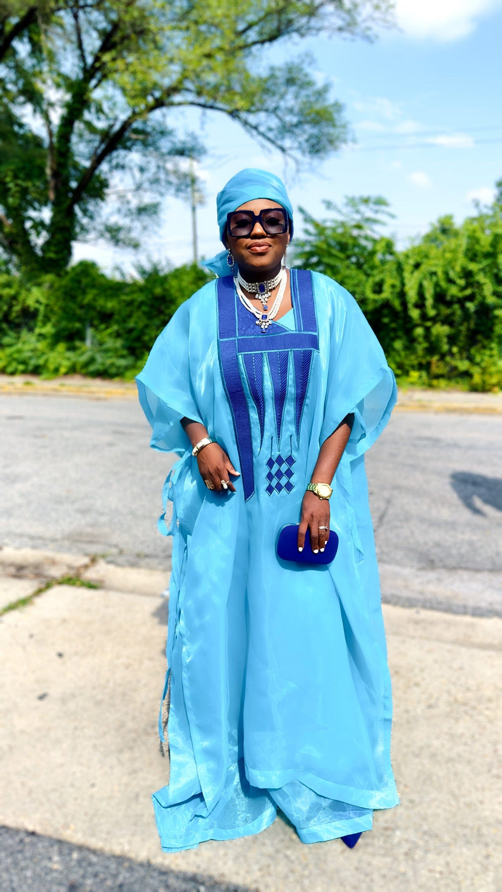 Aquafina Agbada Luxury Embroidery Boubou kaftan dress Teal Bibir