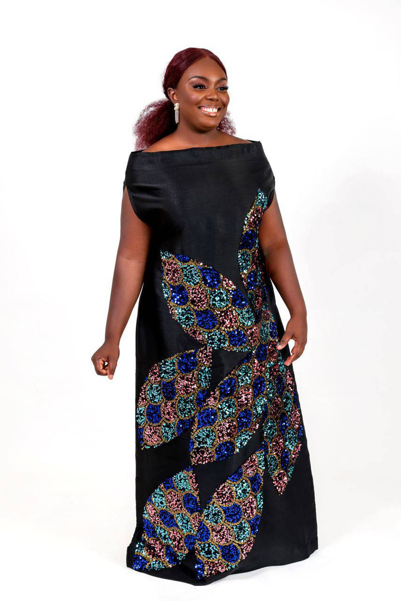 Black Goddesss Boubou - silk African dress with sequin