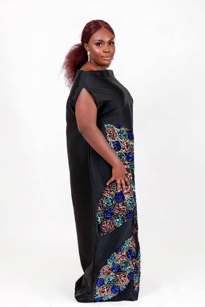 Black Goddesss Boubou - silk African dress with sequin