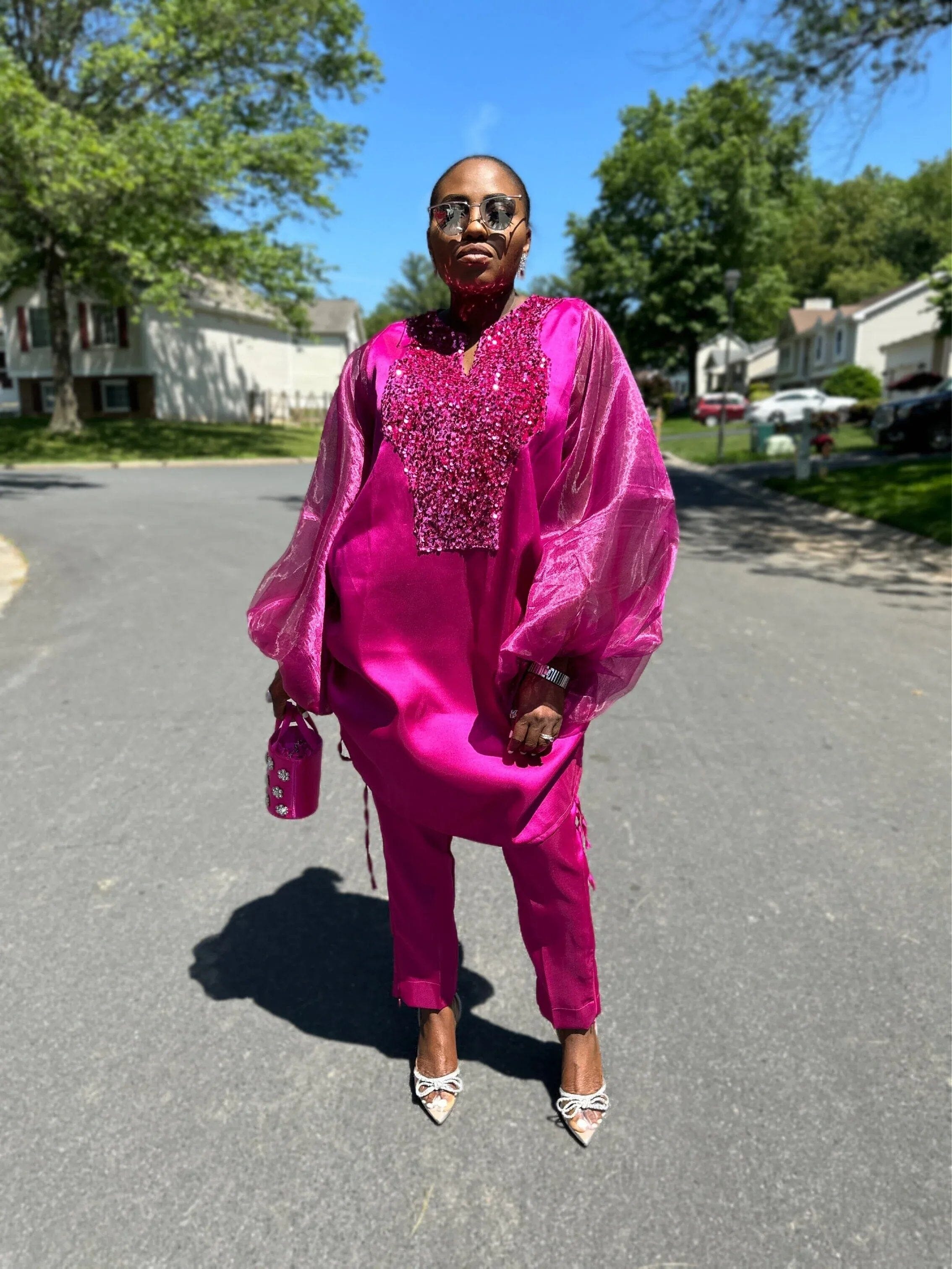 Boss Set Straight pants and long Tunic Top (Hot Pink)