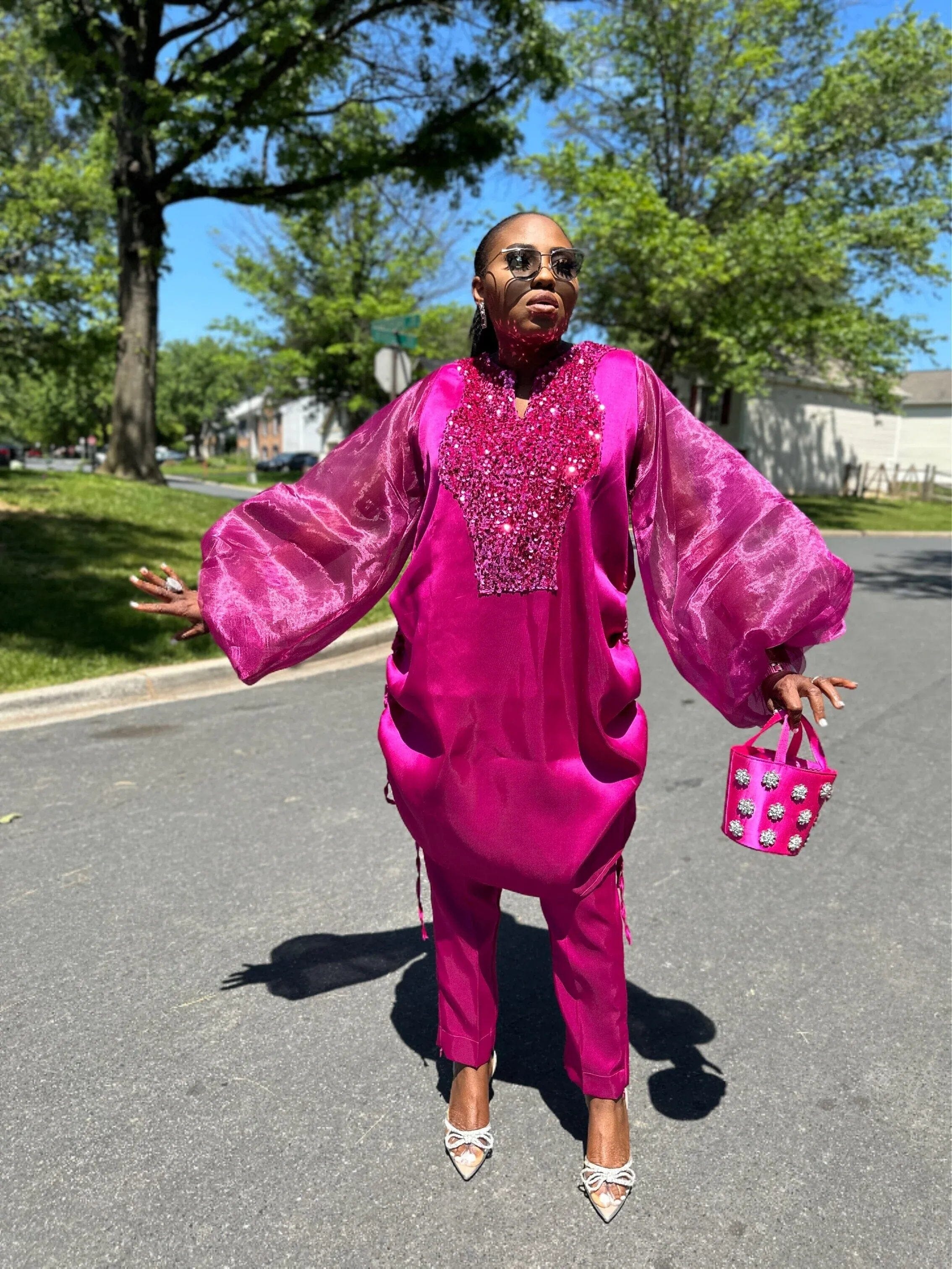 Boss Set Straight pants and long Tunic Top (Hot Pink)