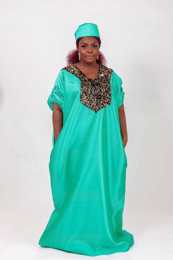 Buga Boubou dress (Green)- African kaftan with Silk fabric