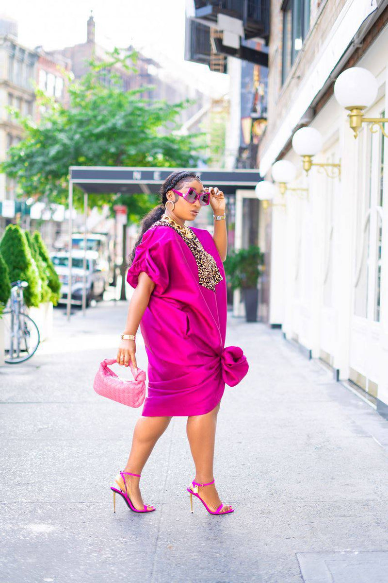 Buga Boubou dress (hot pink)- African maxi dress with Silk fabric | Bibirẹ̀