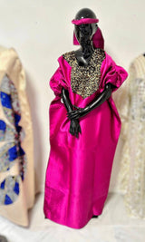 Buga Boubou dress (hot pink)- African maxi dress with Silk fabric