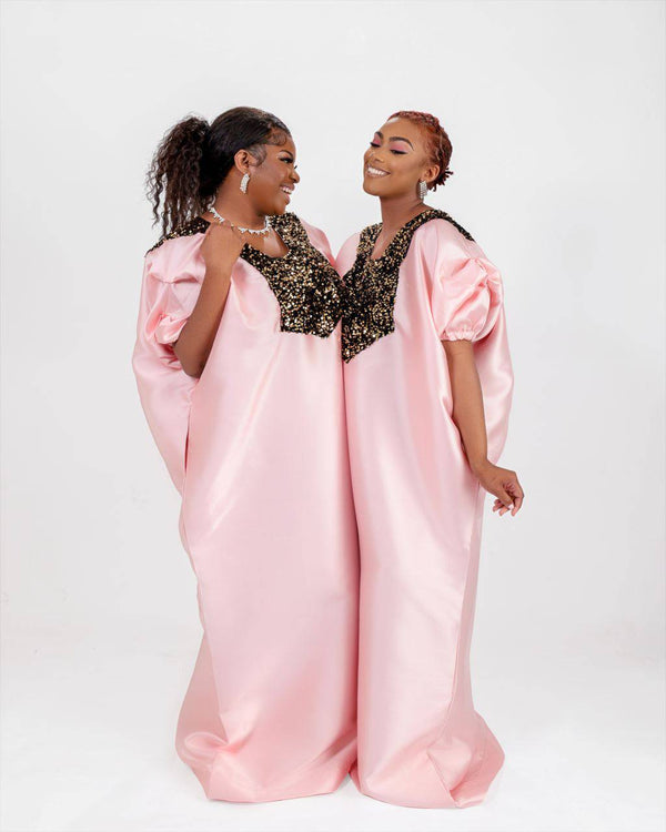 Buga Boubou dress (peach)- African maxi dress with Silk fabric