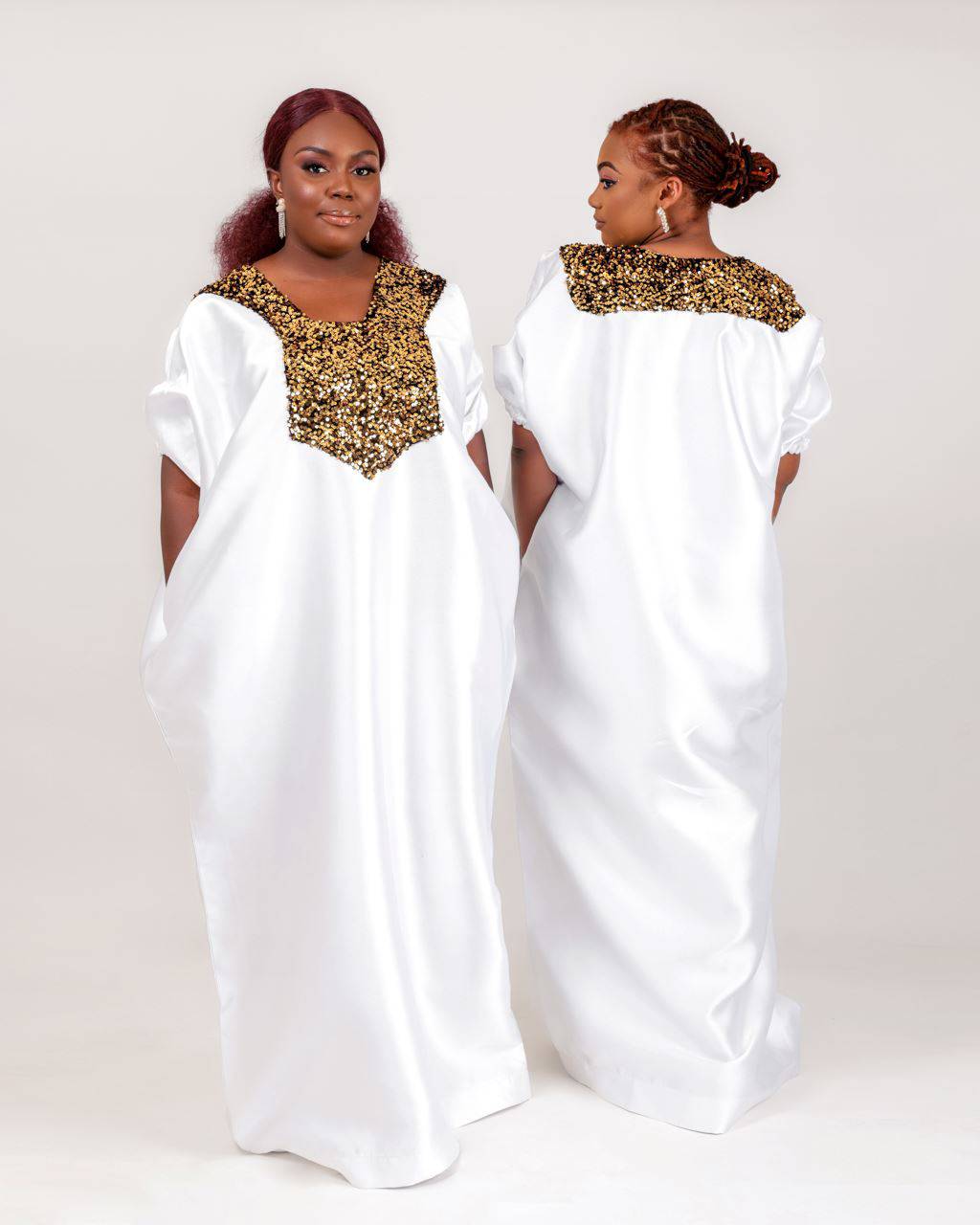 Buga Boubou Kaftan African dress- Mikado Silk fabric (White) | Bibirẹ̀