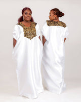 Buga Boubou dress (white)- African kaftan dress with Silk fabric